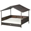 Rattan Outdoor Dog Bed with Canopy Soft Cushion Removable Cover Medium Large Dogs Cream White