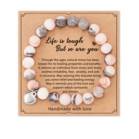 Natural Stone Amethyst Healing Bracelet Inspirational Gifts for Women (Color: Pink&White)