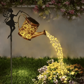 Outdoor Solar Watering Can with Lights Garden Decor Large Solar Powered Lanterns Hanging Waterproof LED Decorative Retro Metal Kettle String Ligh (Color: Warm 1 PCS)